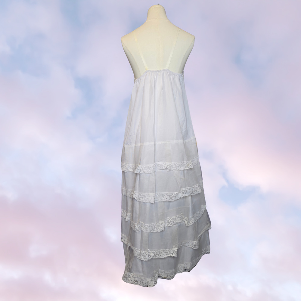 Vtg Long Maxi White Lace Layered Tier Whimsy Fairy Cottage Petticoat Dress Sz S - Picture 3 of 5